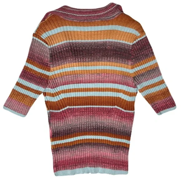 WHBM Spacedye Colorful Striped Knit Henley Top Large - Picture 4 of 9